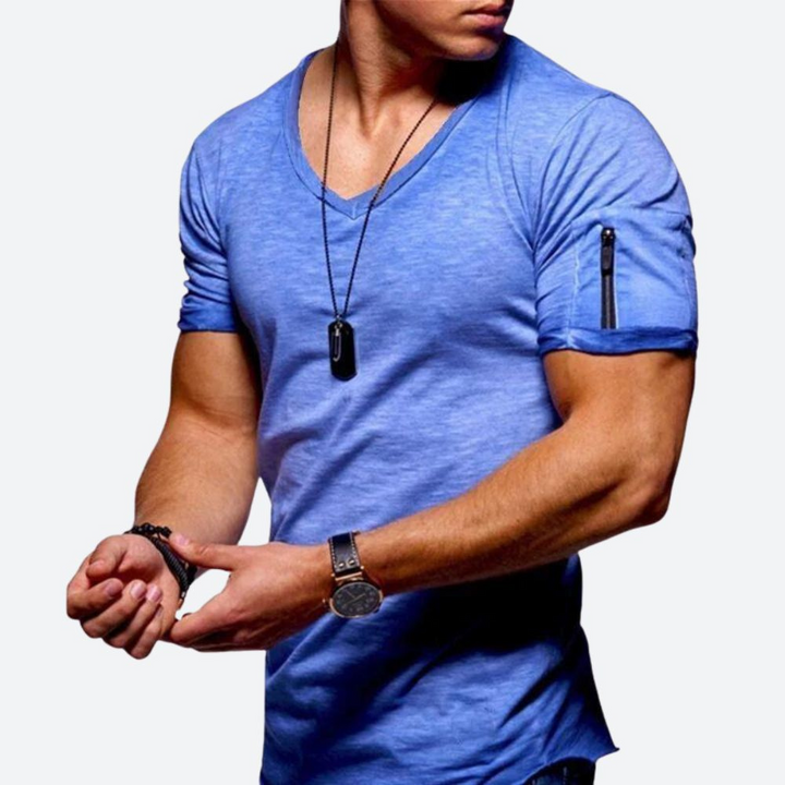 Levoire | T-shirt musclé pour hommes avec décolleté en V Bleu