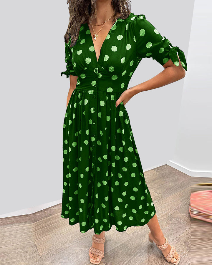 Levoire | Robe avec décolleté en V et pois Vert
