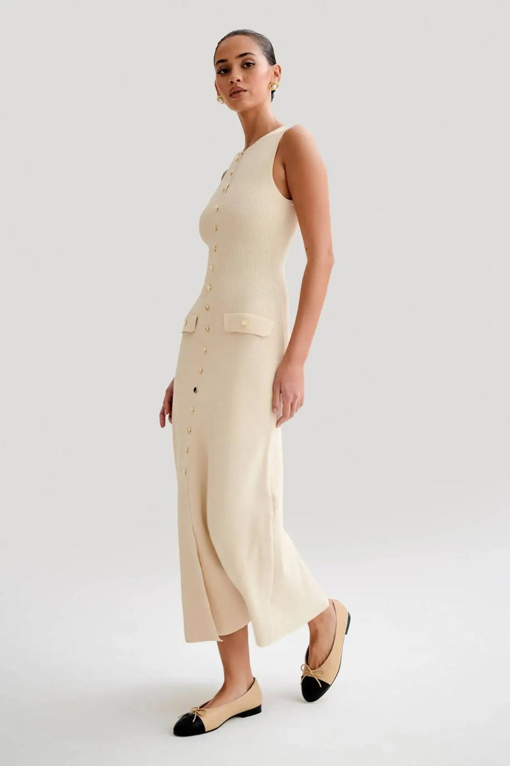 Levoire | Robe Midi En Tricot Sans Manches À Boutons