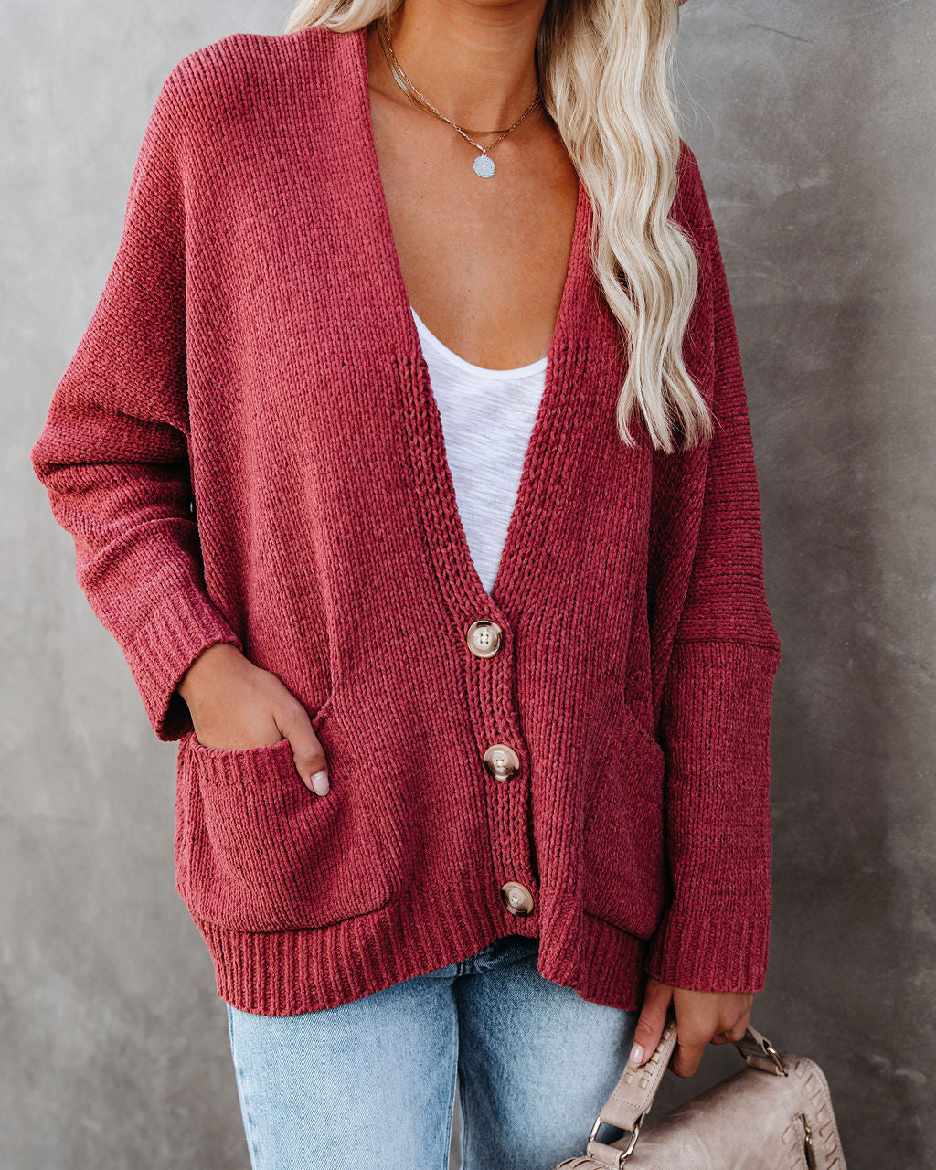 Levoire | Boutonnage Cardigan Avec Poches Rose Pâle Rot