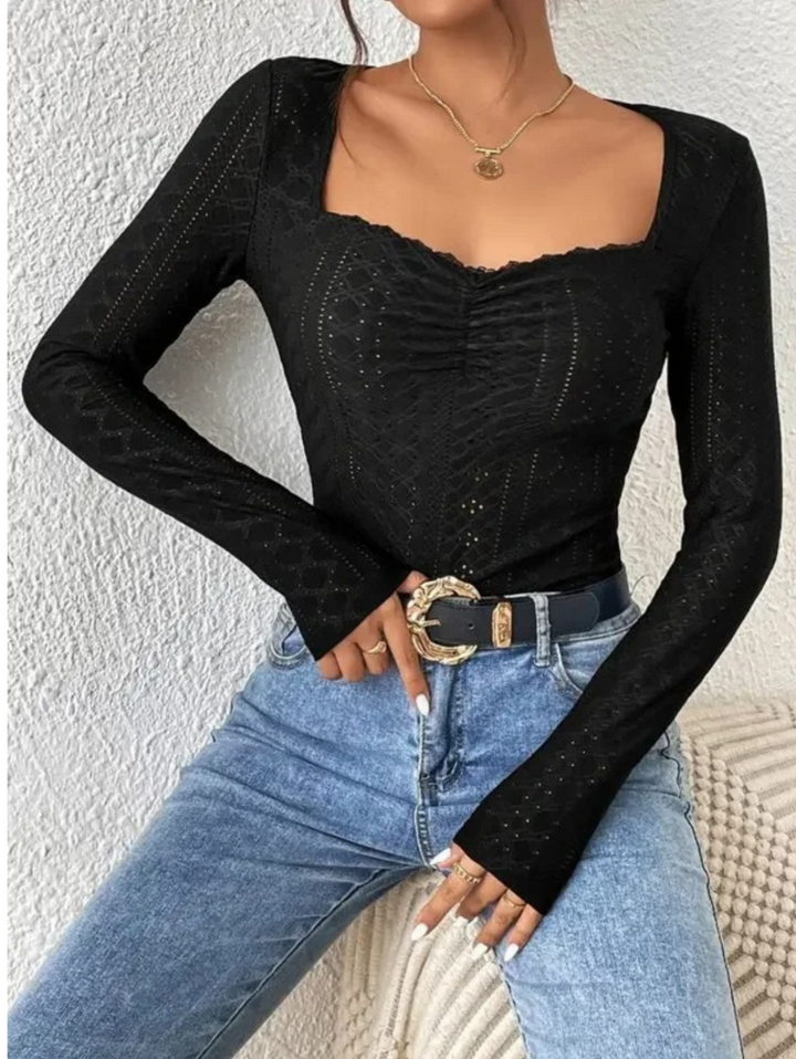 Levoire | Blouse Brodée À La Mode Avec Manches Longues Noir