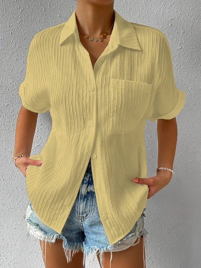 Levoire | Chemisier col chemise boutonné décontracté coupe ample Jaune