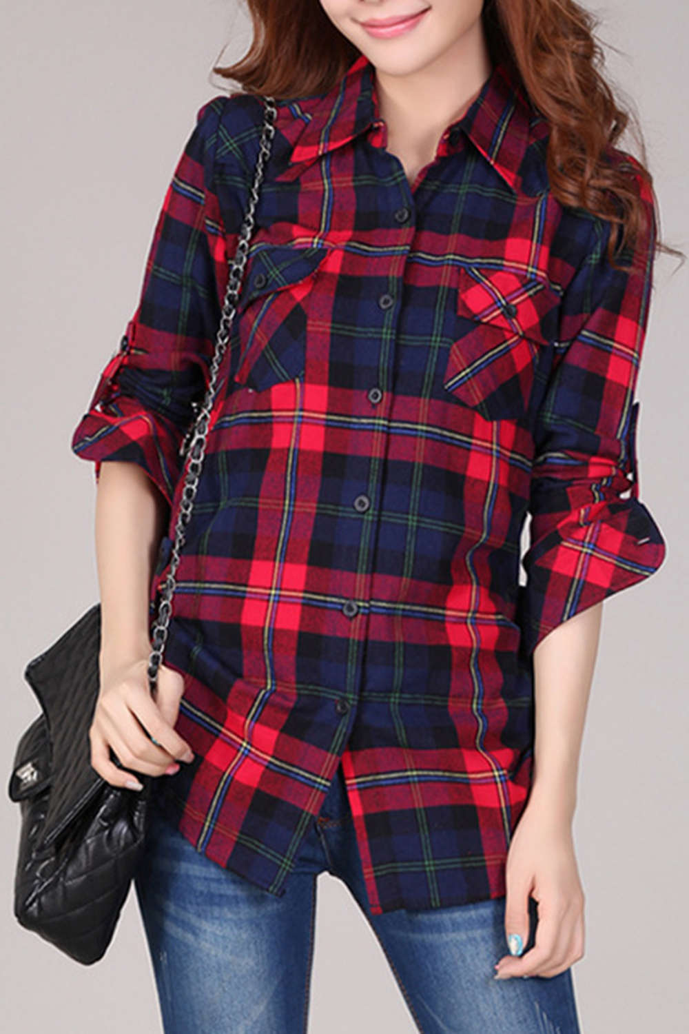 Levoire | Chemise midi à manches longues à carreaux et à motifs écossais Rot