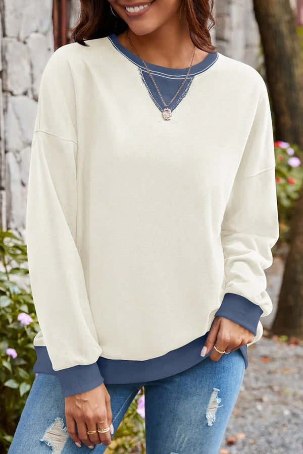 Levoire | Grande Taille Femme Sweat-Shirt Avec Blocs De Couleurs Et Manches Longues Blanc