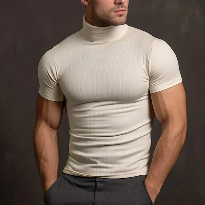 Levoire | T-shirt à col roulé pour hommes tendance à manches courtes Beige