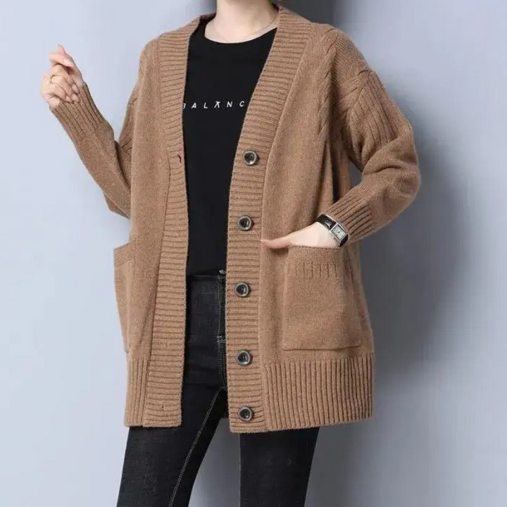 Levoire | Cardigan pour femmes avec col en V et design à boutons Braun