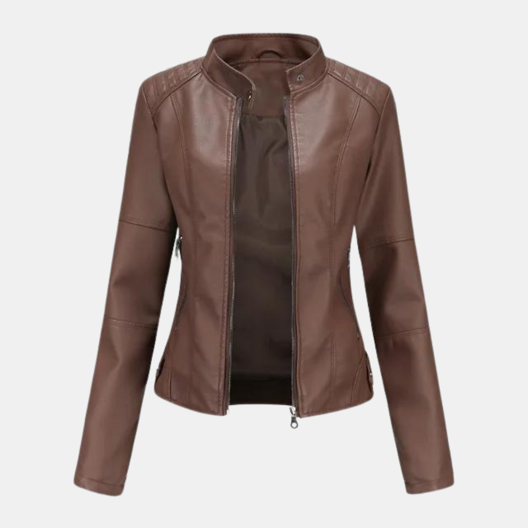 Levoie | Veste en cuir pour femmes avec col montant Café