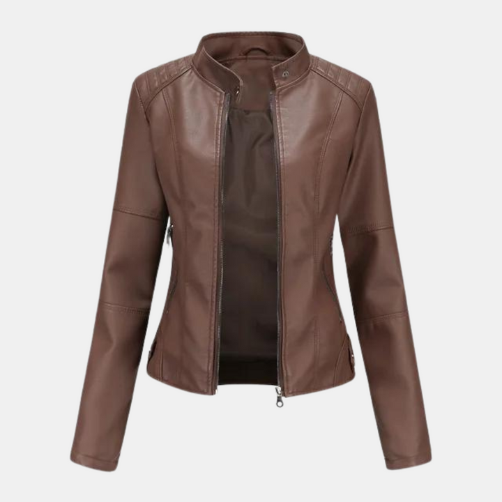 Levoie | Veste en cuir pour femmes avec col montant Café
