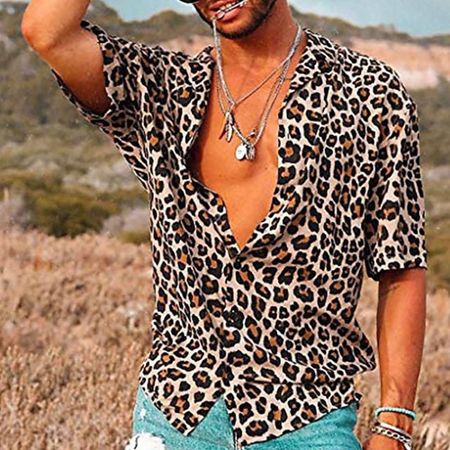 Levoire | Chemise Homme Manches Courtes Chemise d'Été avec Motif Léopard