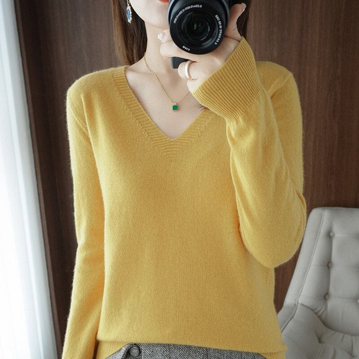 Levoire | Blouse Avec Sensation Cachemire Et Décolleté En V Jaune