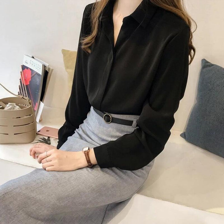 Levoire | Chemisier À Manches Longues En Chiffon Chemise Élégante Noir