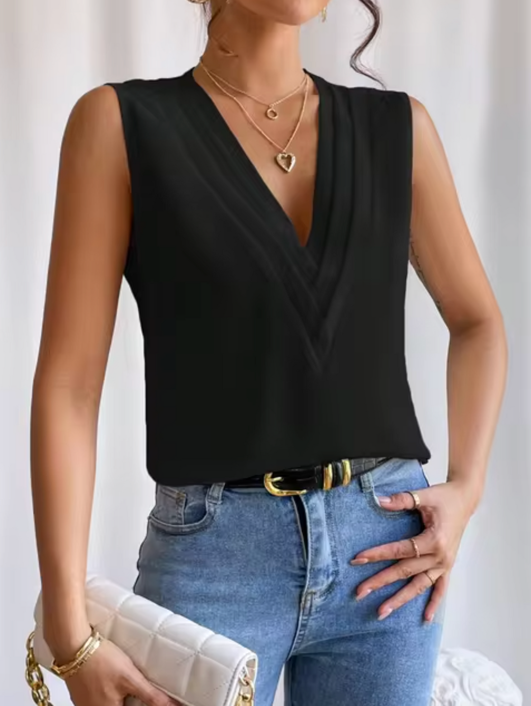 Levoire | Top Élégant Sans Manches Avec Décolleté En V Noir