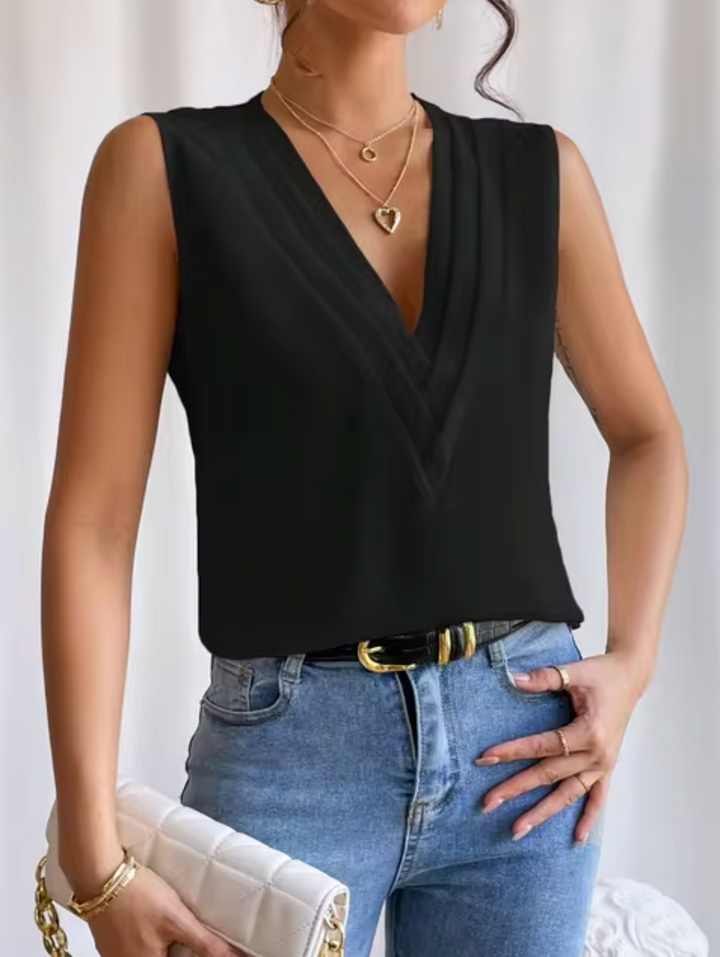 Levoire | Top Élégant Sans Manches Avec Décolleté En V Noir