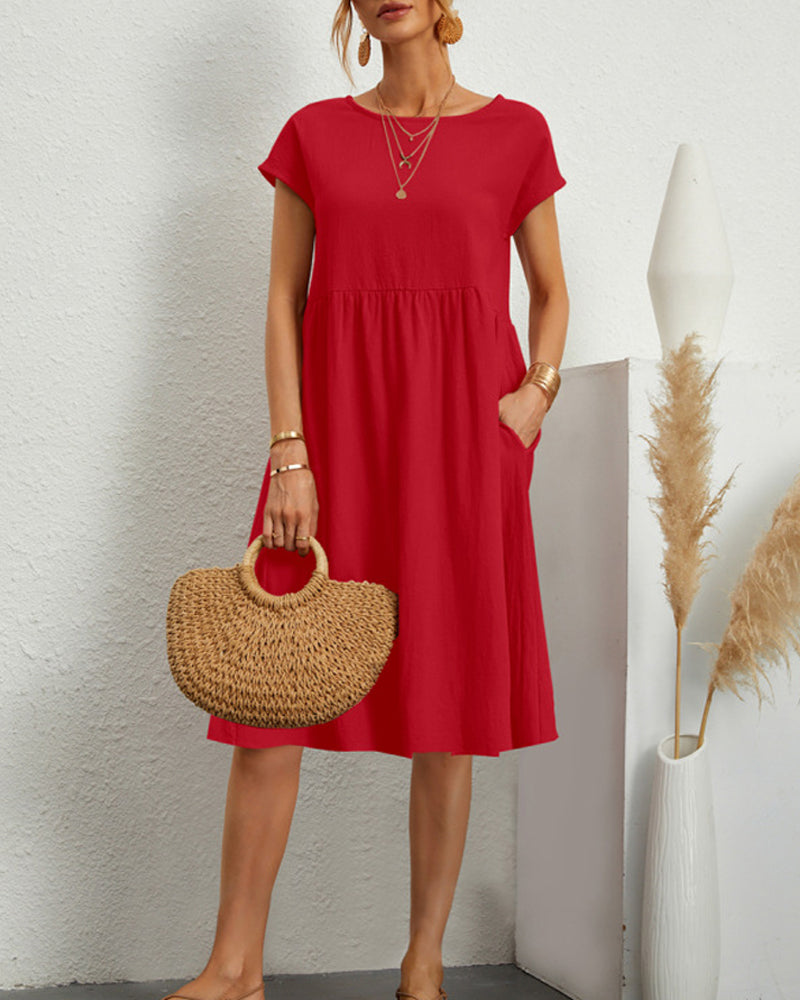 Levoire | Robe Midi À Col Rond Avec Poches Rot