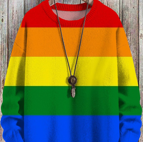 Levoire | Chemise à col rond à motifs arc-en-ciel à manches longues