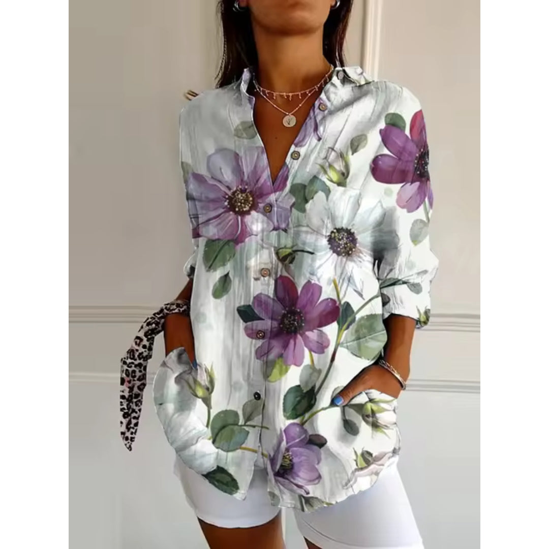 Levoire | Blouse À Fleurs Avec Boutons Pour Femmes Lilas