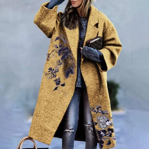 Levoire | Manteau Élégant Avec Motif Floral Jaune