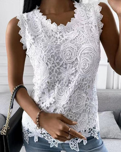 Levoire | Élégante Blouse Dans Une Couleur Unie Avec De La Dentelle
