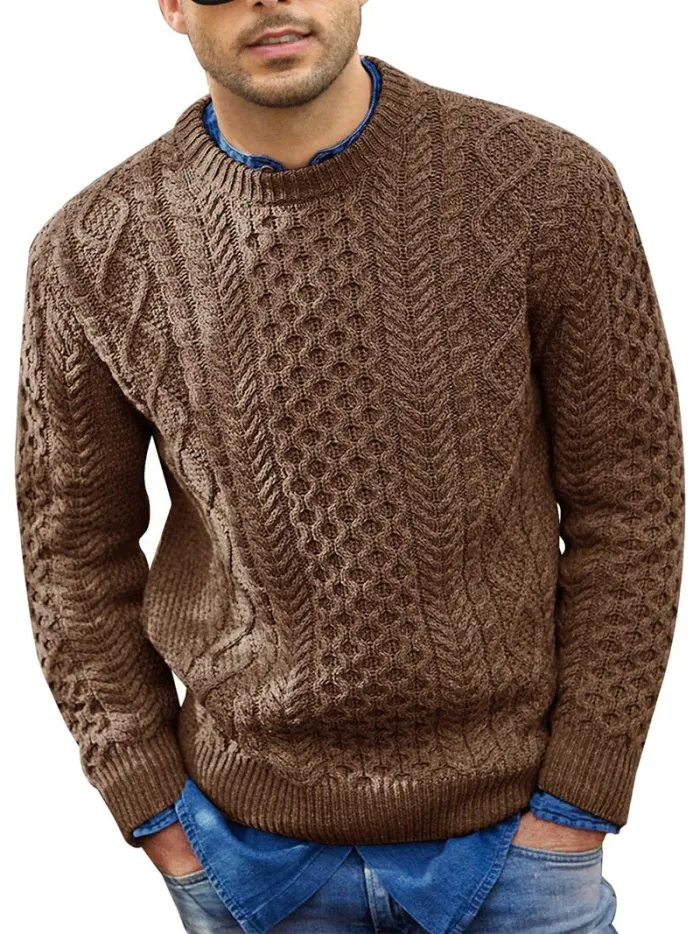 Levoire | Pull Homme À Col Rond Décontracté Et Confortable Braun
