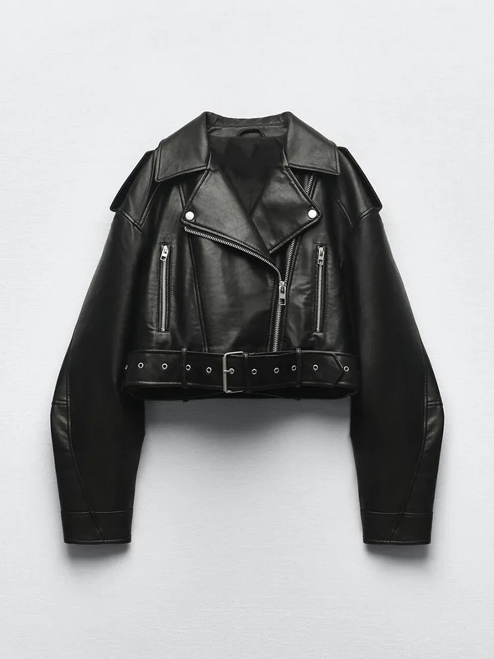 Levoire | Veste courte en simili cuir pour femmes chaude Noir