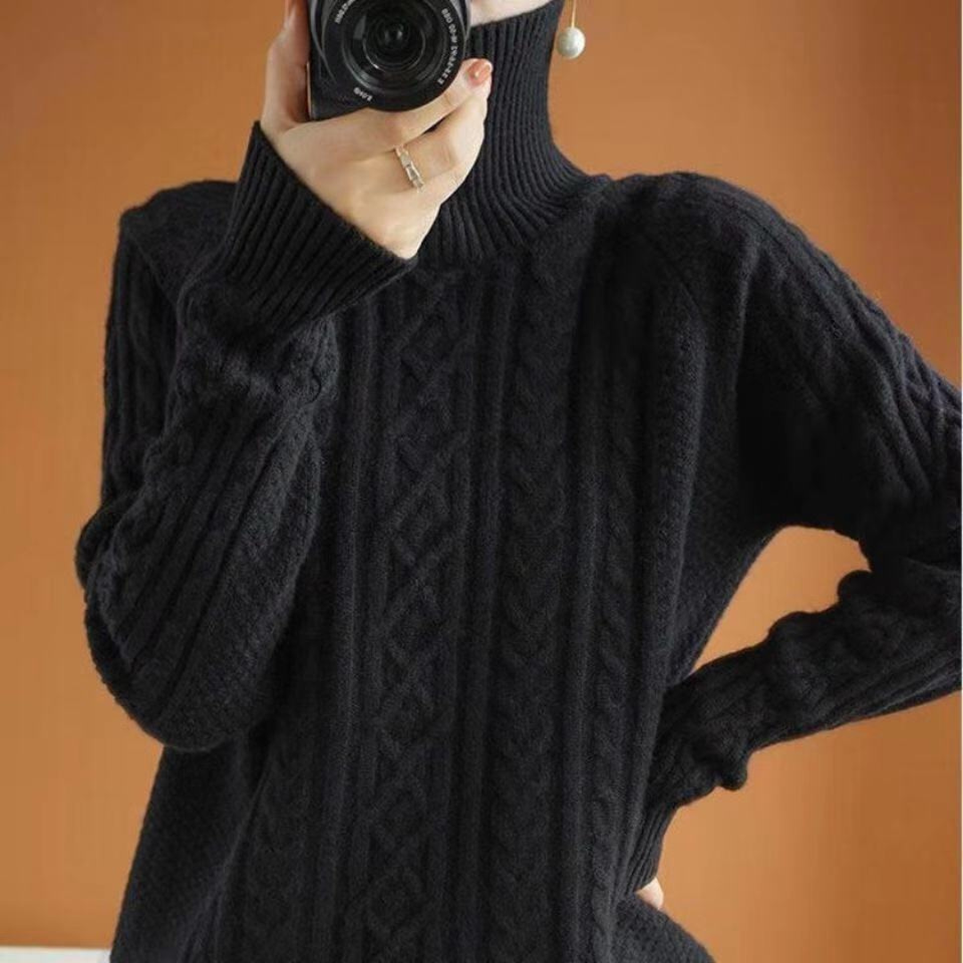 Levoire | Pull en tricot pour femmes col roulé chaud Noir Taille unique