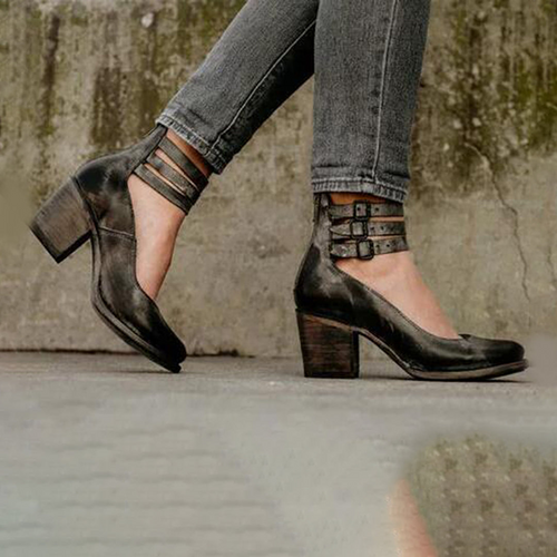 Levoire | Chaussures À Talon Bloc Vintage Marron Pour - Femmes - Double Sangle