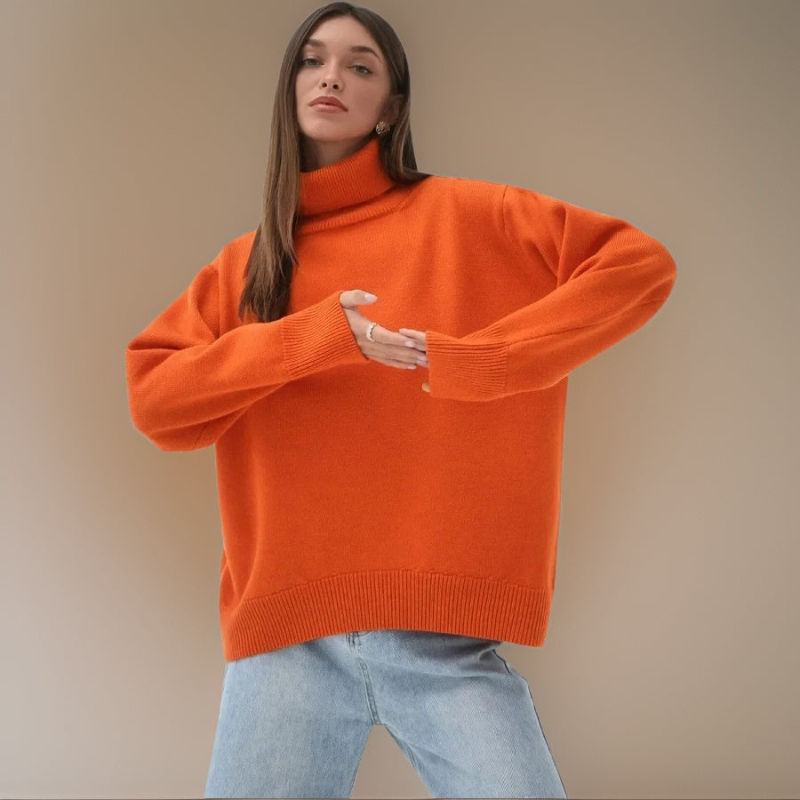Levoire | Pull Col Roul Femmes Chaud Et Confortable Orange