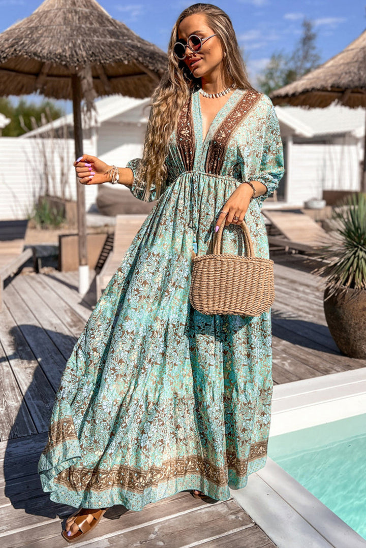 Levoire | Robe En Style Boho Avec Motif Floral, Lacets Et Dos Ouvert