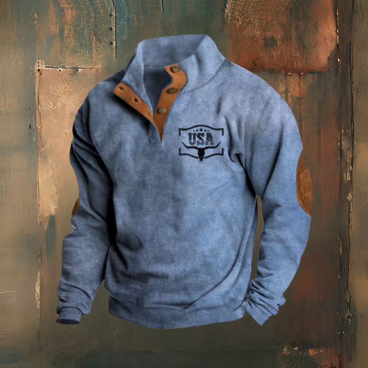 Levoire | Pull Western Avec Impression Vintage Bleu