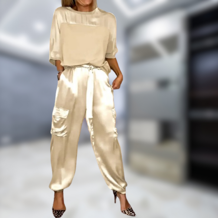 Levoire | Ensemble de top et pantalons à manches mi-longues Abricot