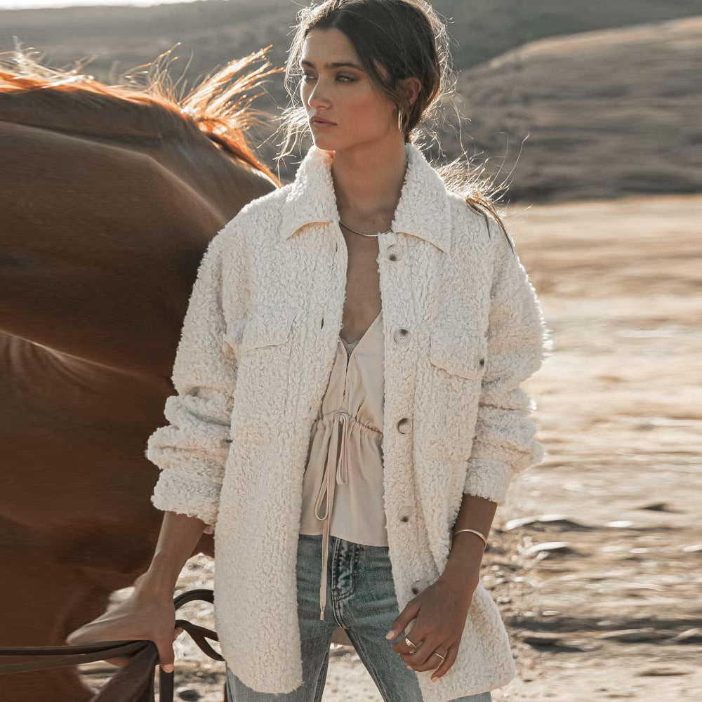 Levoire | Long Manteau En Velours Avec Boutons Et Manches Longues Pour Femmes Beige