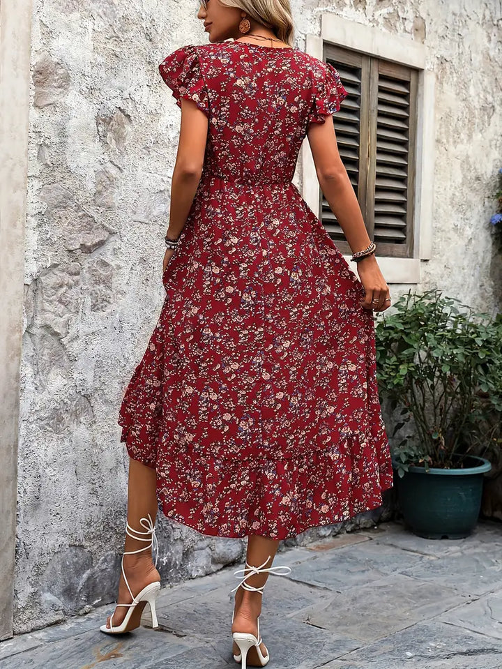 Levoire | Robe Florale Avec Décolleté En V Et Élégantes Manches À Volants