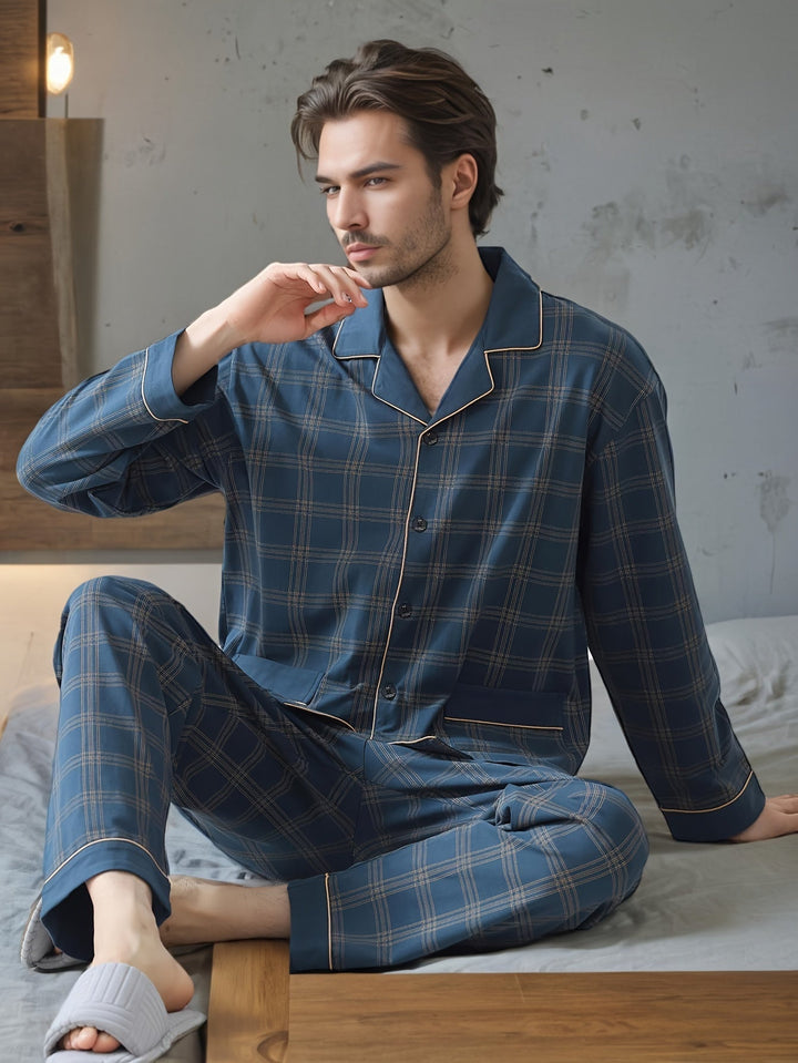 Levoire | Pyjama Set Pour Hommes À Motif Avec Revers Et Manches Longues