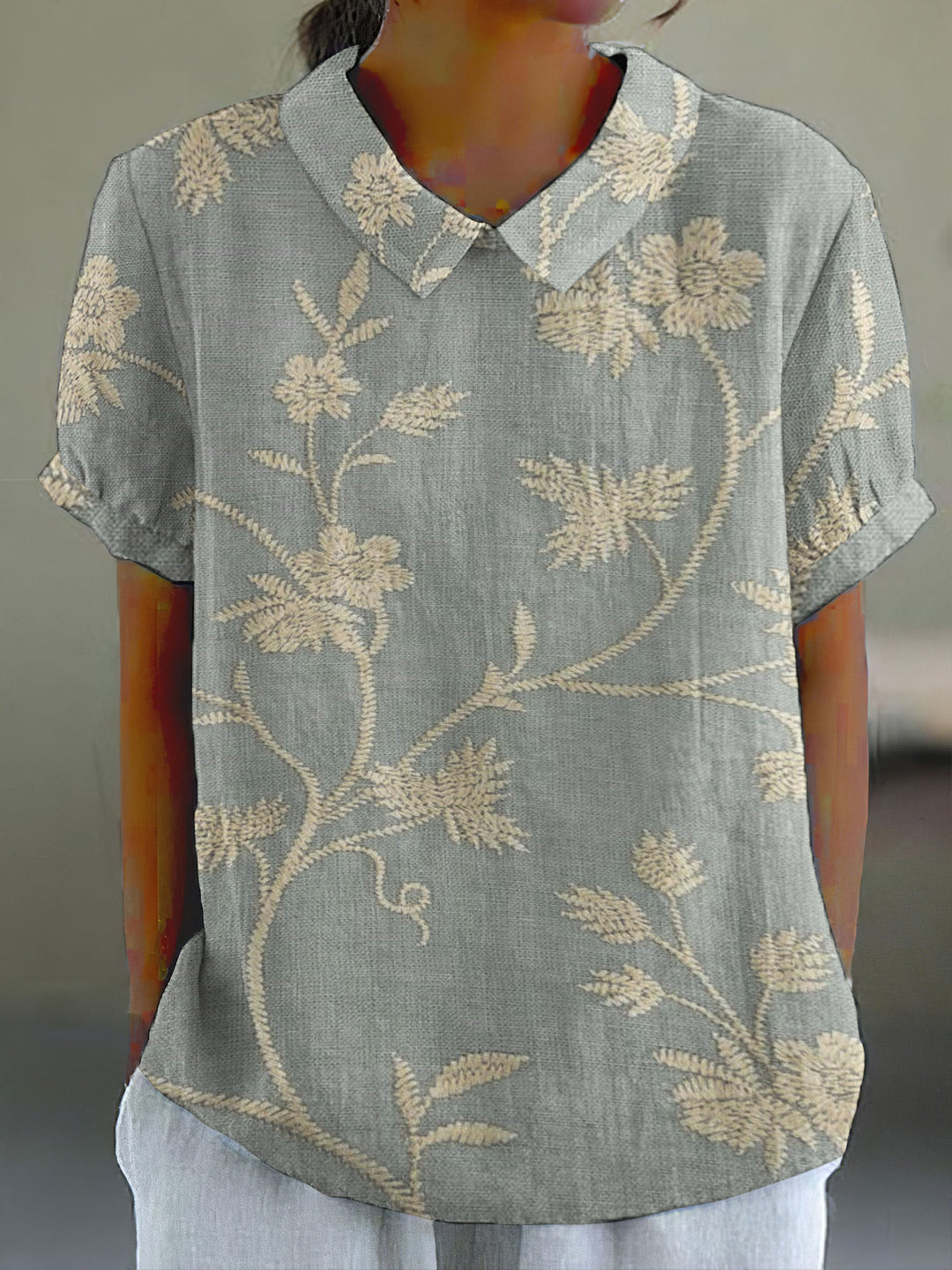 Levoire | Blouse Dorée À Motif De Fougère Gris