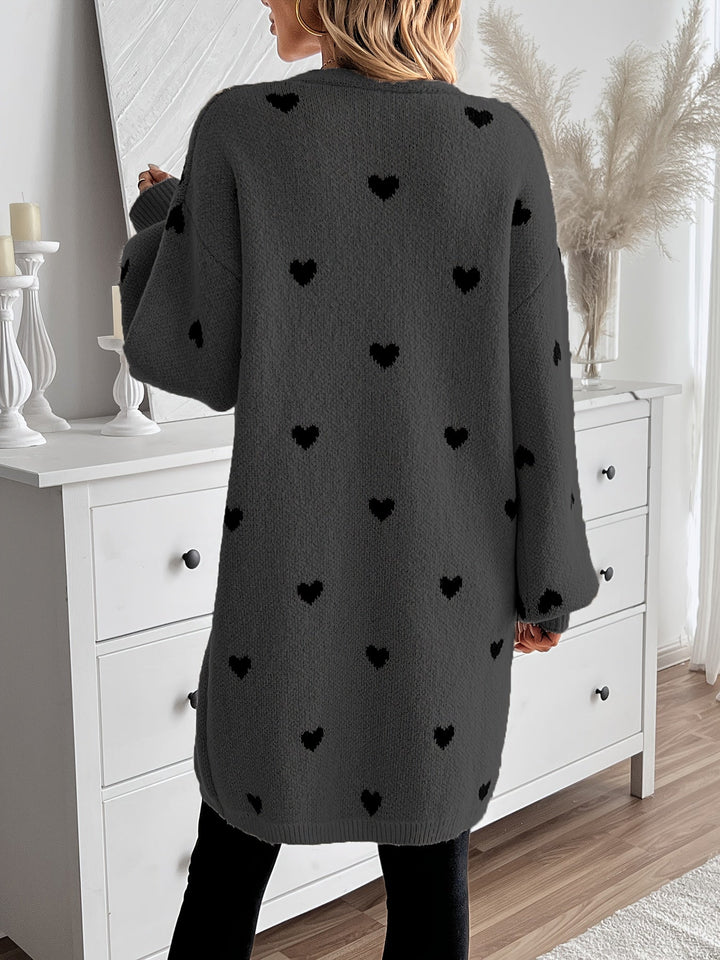 Levoire | Cardigan Long à Motif Cœur avec Pattes de Renforcement