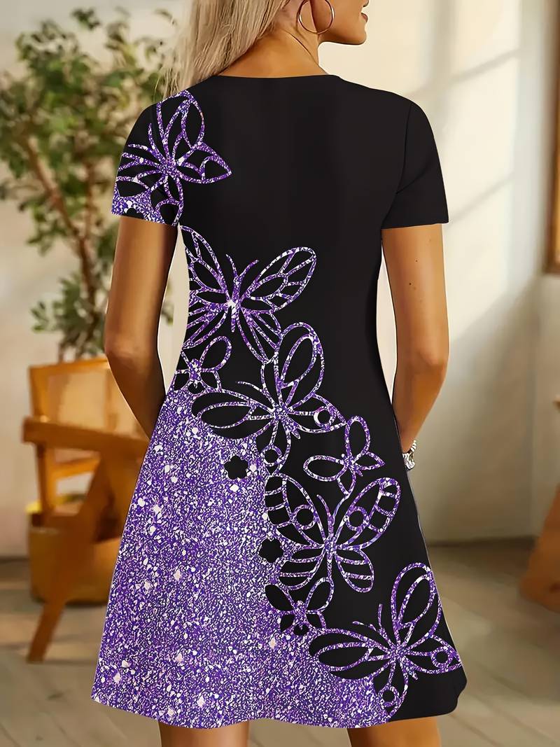 Levoire | Robe À Blocs De Couleurs Avec Décolleté En V Et Imprimé Papillon