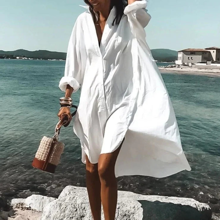 Levoire | Été Midi Robe Manches Courtes Détente Style Classique Blanc