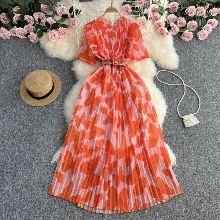 Levoire | Robe femme avec impression terrestre Orange Rouge Taille libre