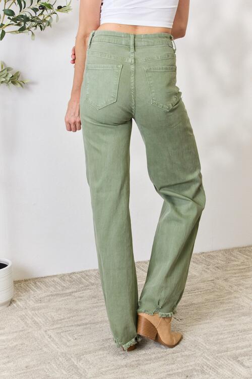 Levoire | Taille Haute, Ourlet Brut Et Jean À Jambes Larges Vert