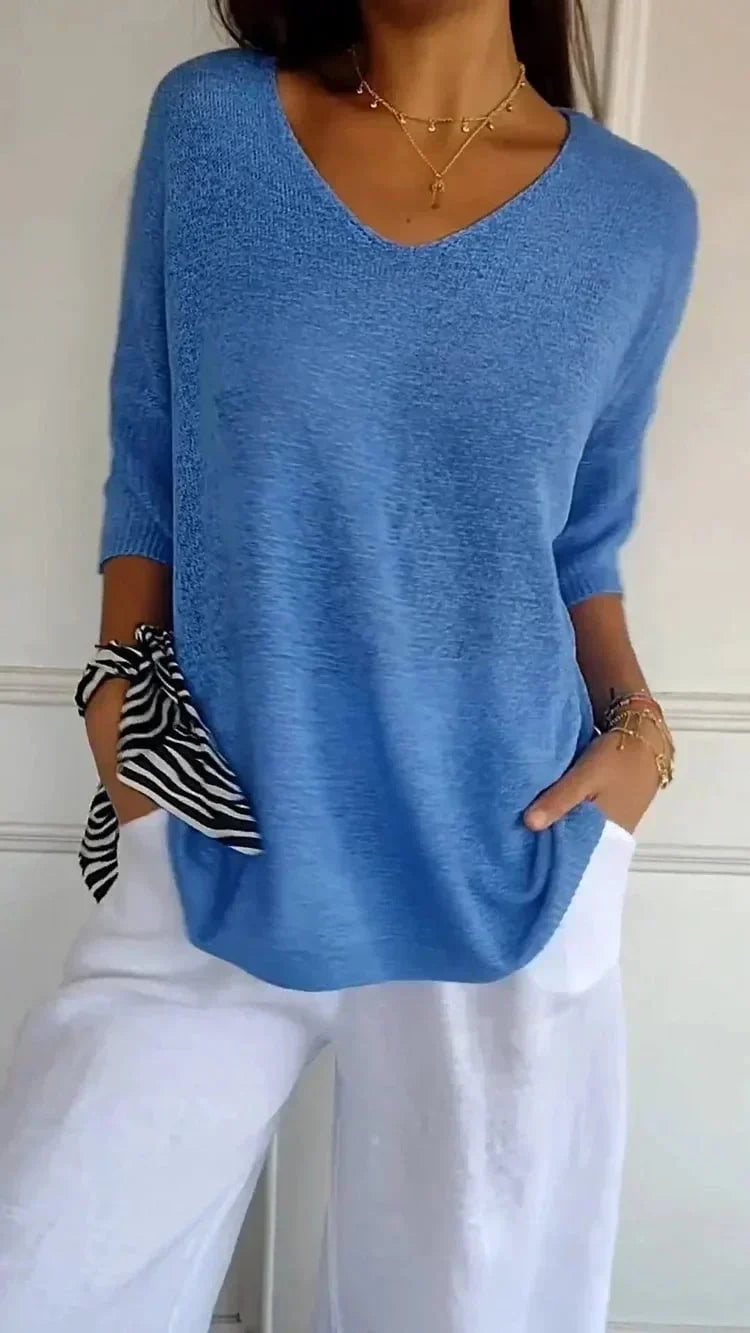 Levoire | Top tricoté uni avec col en V Bleu