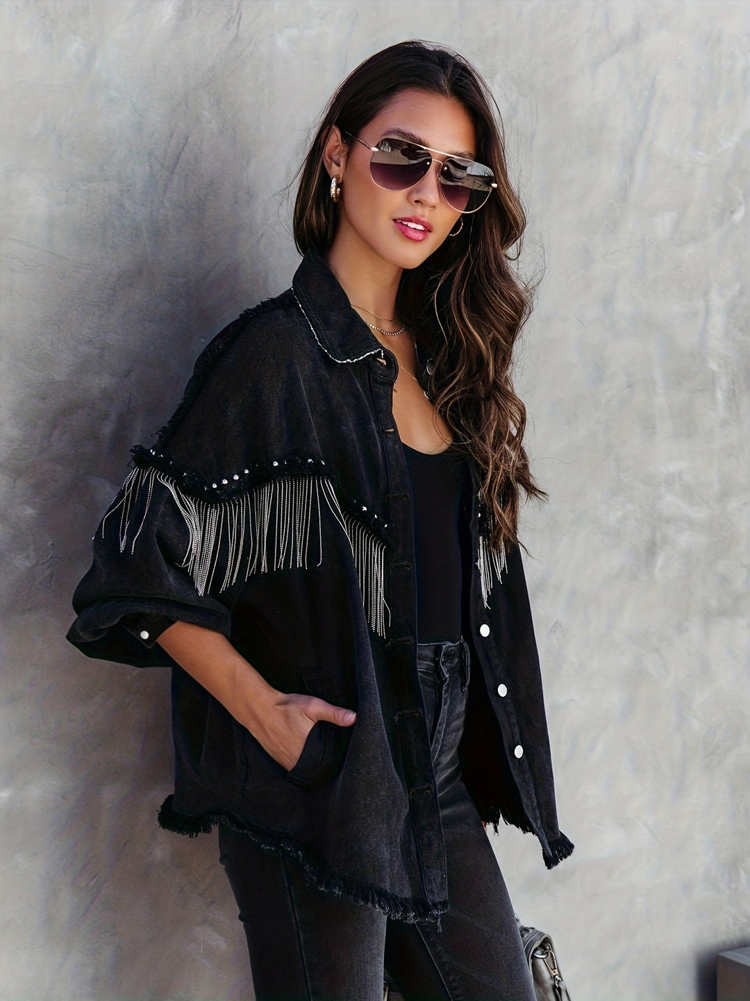 Levoire | Veste En Jean Élégante Avec Des Franges