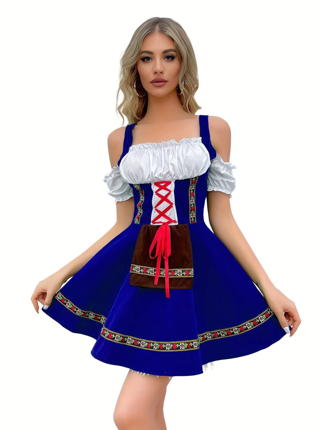 Levoire | Récolte De Vin Robe Dirndl À Épaule Froide Avec Boucle Couleur de mélange