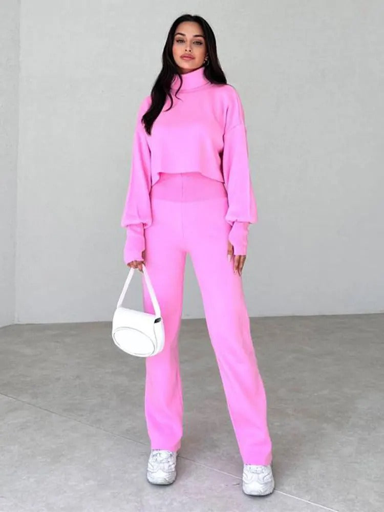 Levoire | Ensemble Deux Pièces Pull Col Roulé Femme Rose