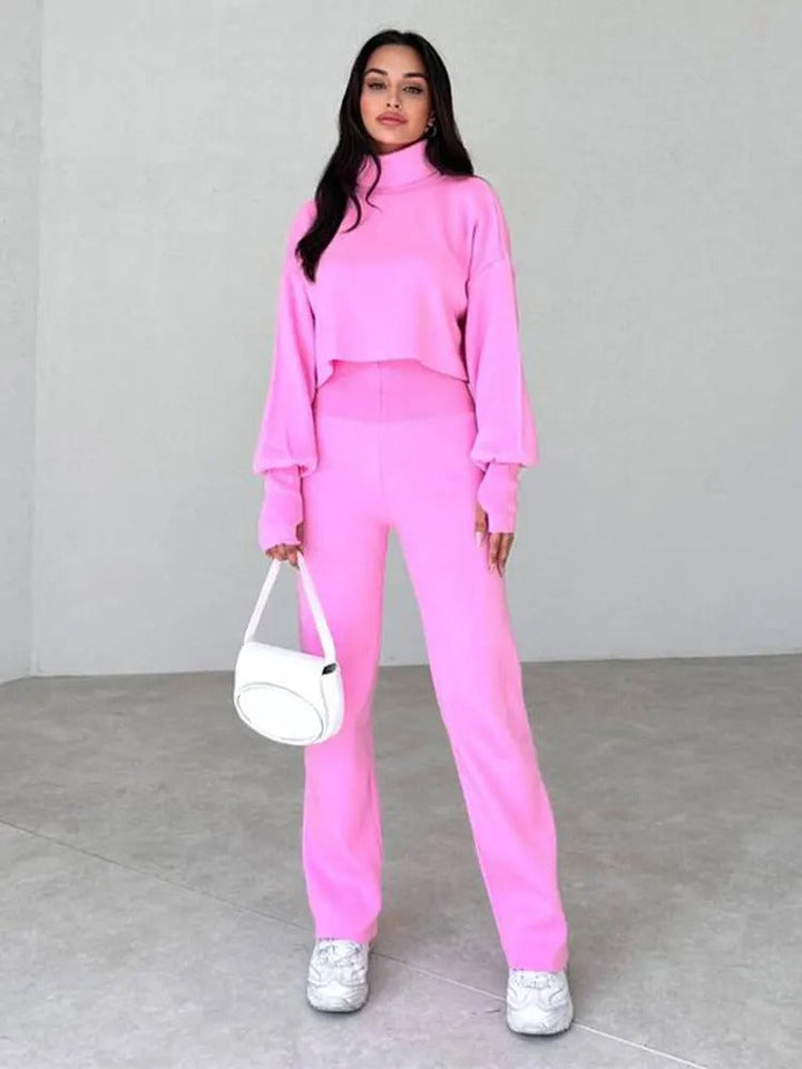Levoire | Ensemble Deux Pièces Pull Col Roulé Femme Rose