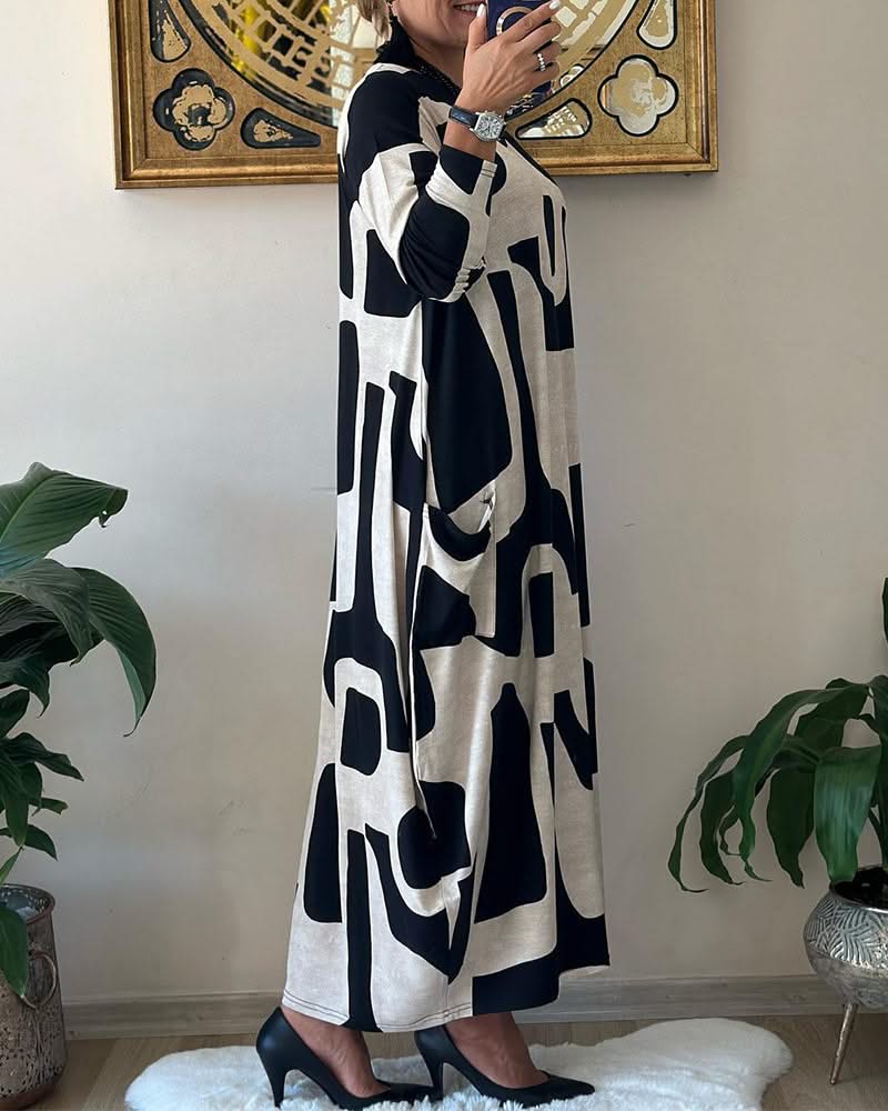 Levoire | Long Printed Dress With Long Sleeves