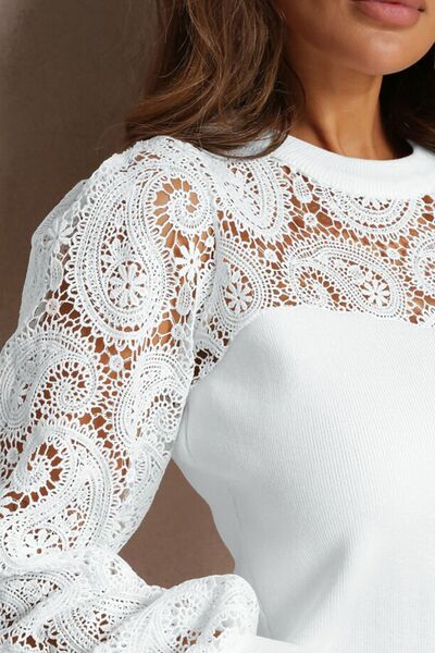 Levoire | Dentelle Patchwork Col Rond Blouse Manches Longues