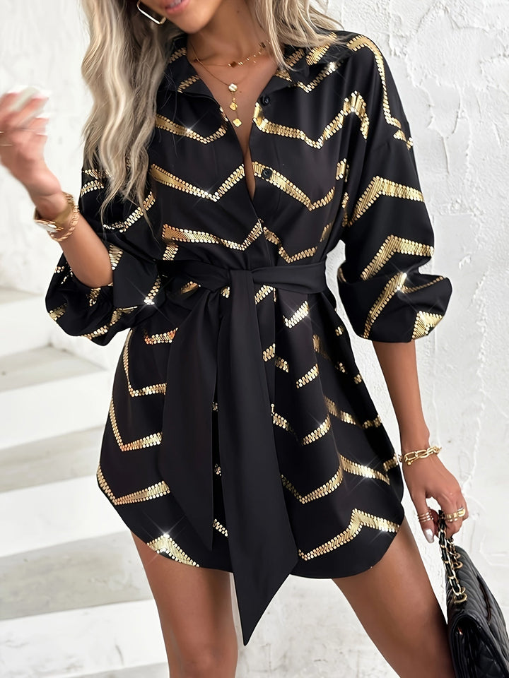 Levoire | Rento Mini Robe Avec Motif Chevron Et Bouton Devant Noir