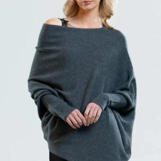 Levoire | Pull à col rond à manches longues surdimensionné gris foncé Yhdistetään Poitrine tout