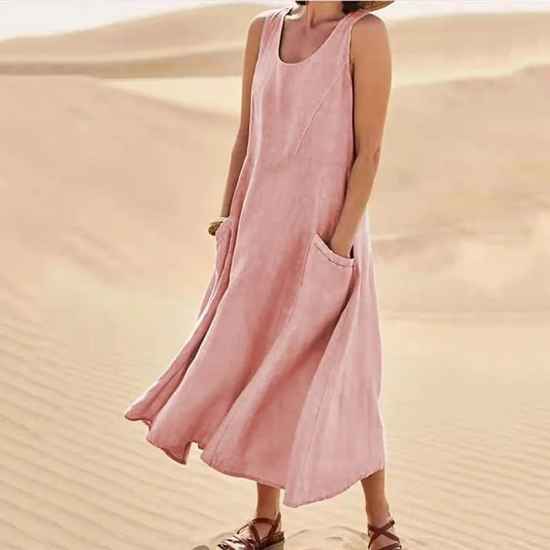 Levoire | Robe D'Été À Manches Courtes Élégante Décontractée Robe Rosa