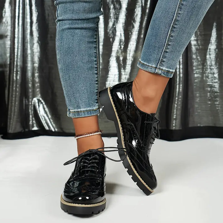 Levoire | Chaussures Vernis De Style Oxford Avec Semelle Épaisse Pour Femmes Noir